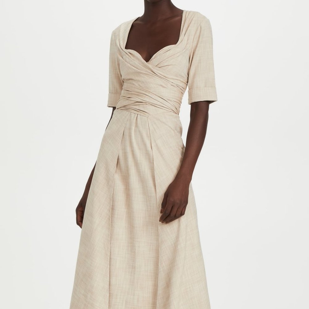 Cult Gaia Agnes Ruched Wrap Sweetheart Midi Dress Creme Size S Worn Once
